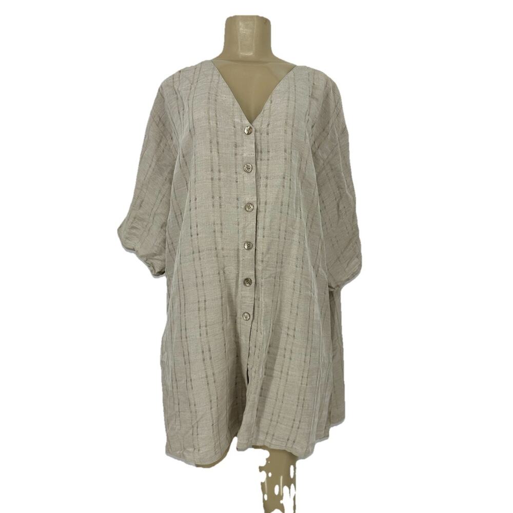 Jacque & Koko Plus Size 22/24 Women Button Up Short Sleeve Shirt Linen Blend Z26